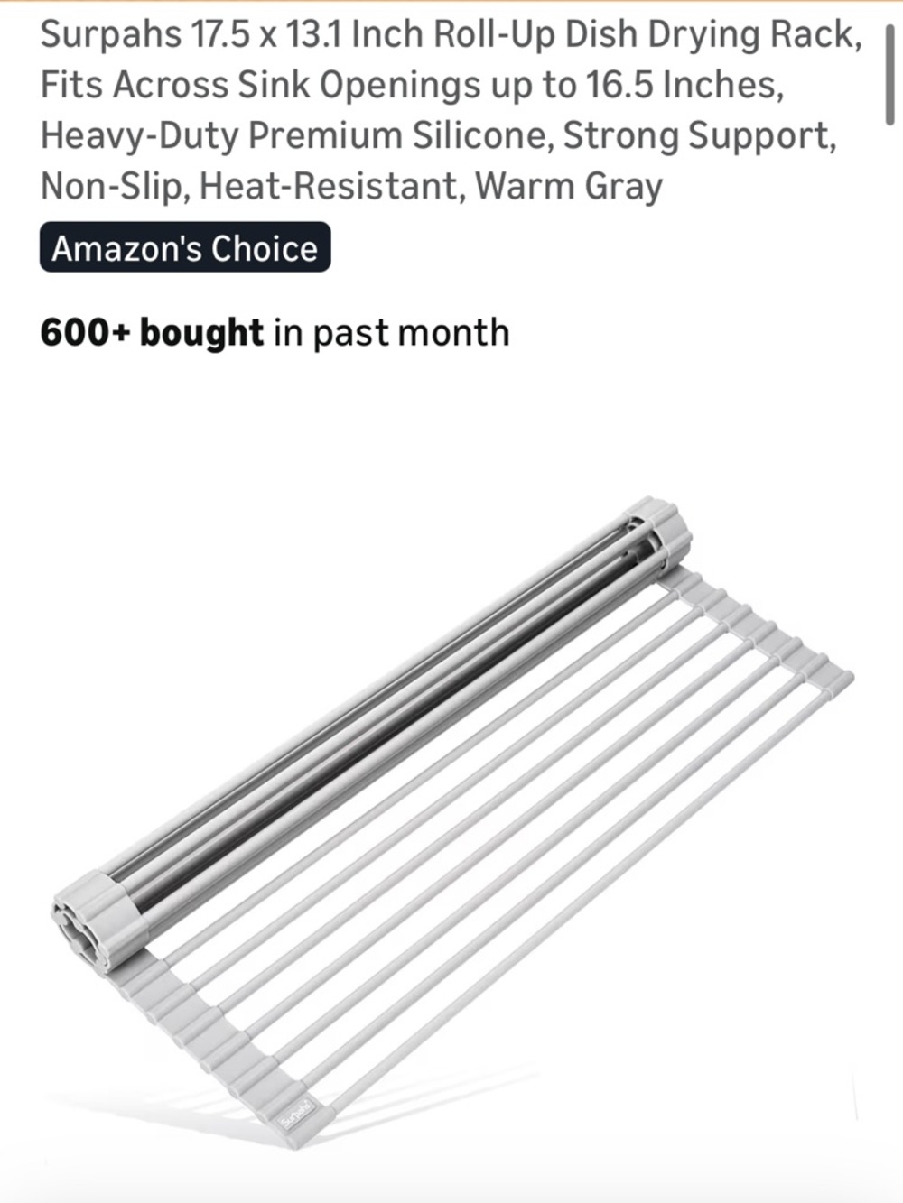 Roll-Up Silicone Dish Drying Rack in Warm Gray